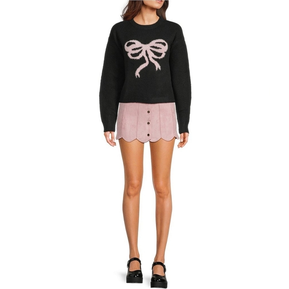 KatieJNYCMini Blush Suede Scallop Fit and Flare Autumn Skirt Size Medium - Picture 2 of 6